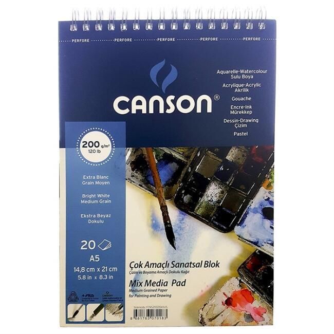 Canson Çok Amaçlı Sanatsal Blok A5 200 gr 20 Yaprak (Spiralli)