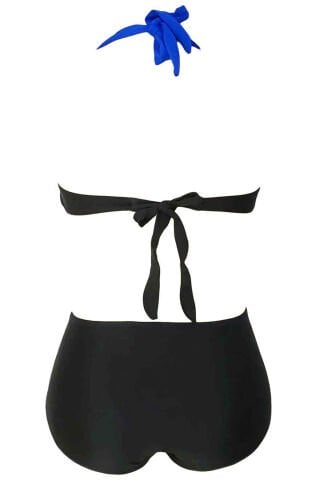 Kaplı Mavi Siyah Tasarımlı Yüksek Bel Bikini Takım ABM9008