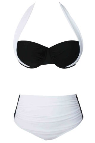 Kaplı Siyah Beyaz Tasarım Bikini Takım ABM9009