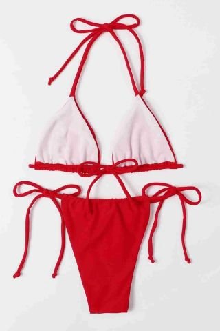 Brezilya Model Bağlamalı Bikini Üstü Kırmızı ABM9078