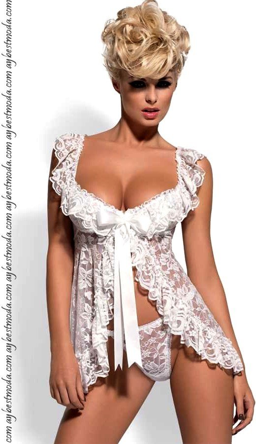 Beyaz Dantel İşlemeli Babydoll ABM3211