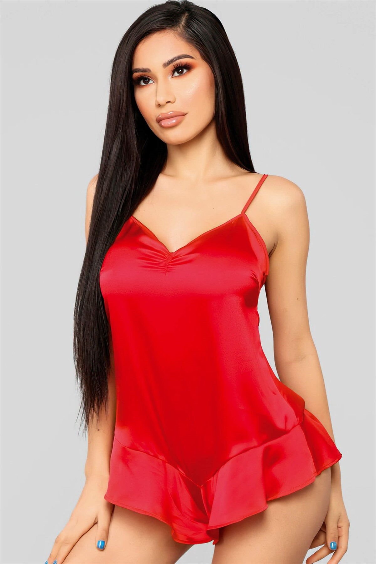 Saten Babydoll Kırmızı ABM9491