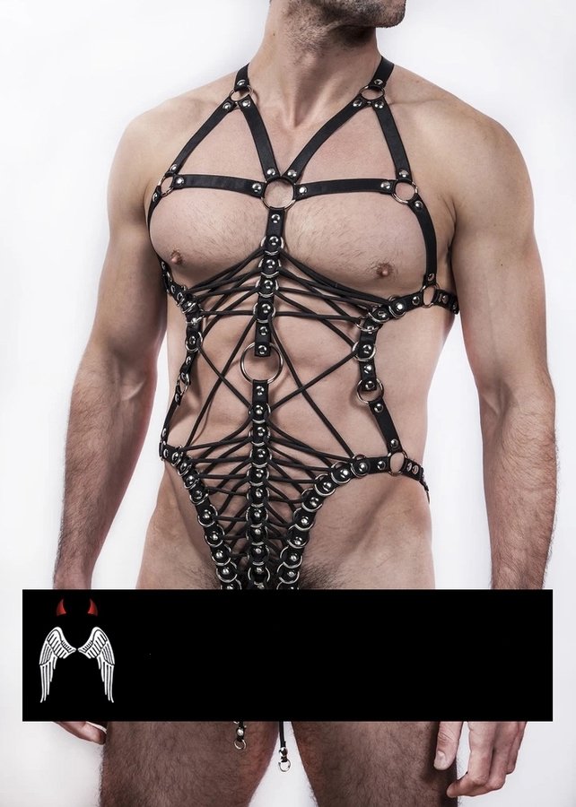 Siyah Seksi Lasitk Erkek Vücut Harness ABM7660