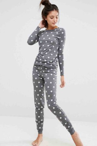 Gri Yıldız Desenli Pijama Takımı ABM8769