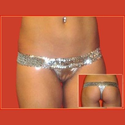 Silver Fantazi Lame Pullu Esnek Lastik Tanga ABM2895