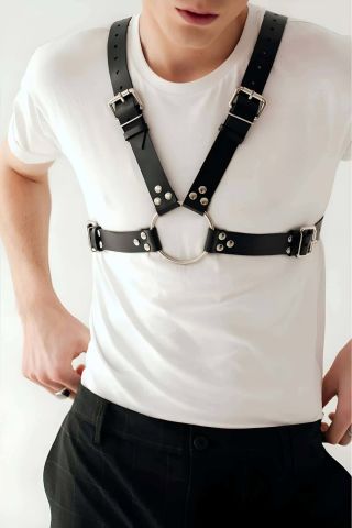 Şık Zincirli Deri Erkek Göğüs Kemeri Harness ABM9941