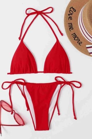 Brezilyan Bağlamalı Bikini Takım Kırmızı ABM8944