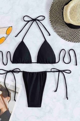 Brezilyan Bağlamalı Bikini Takım Siyah ABM8945