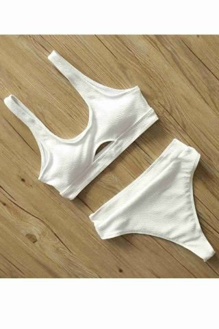Göğüs Dekolteli Bikini Takım Beyaz ABM8952