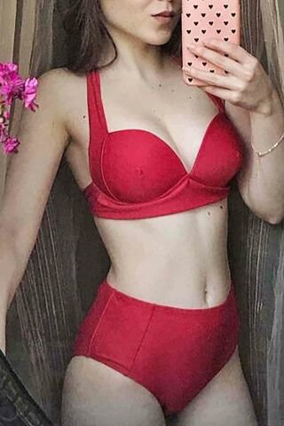 Kırmızı Yuksek Bel Bikini Takım ABM8976