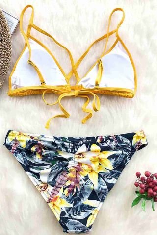 Baskılı Üstü Sarı Bikini Takım Çok Renkli ABM8995