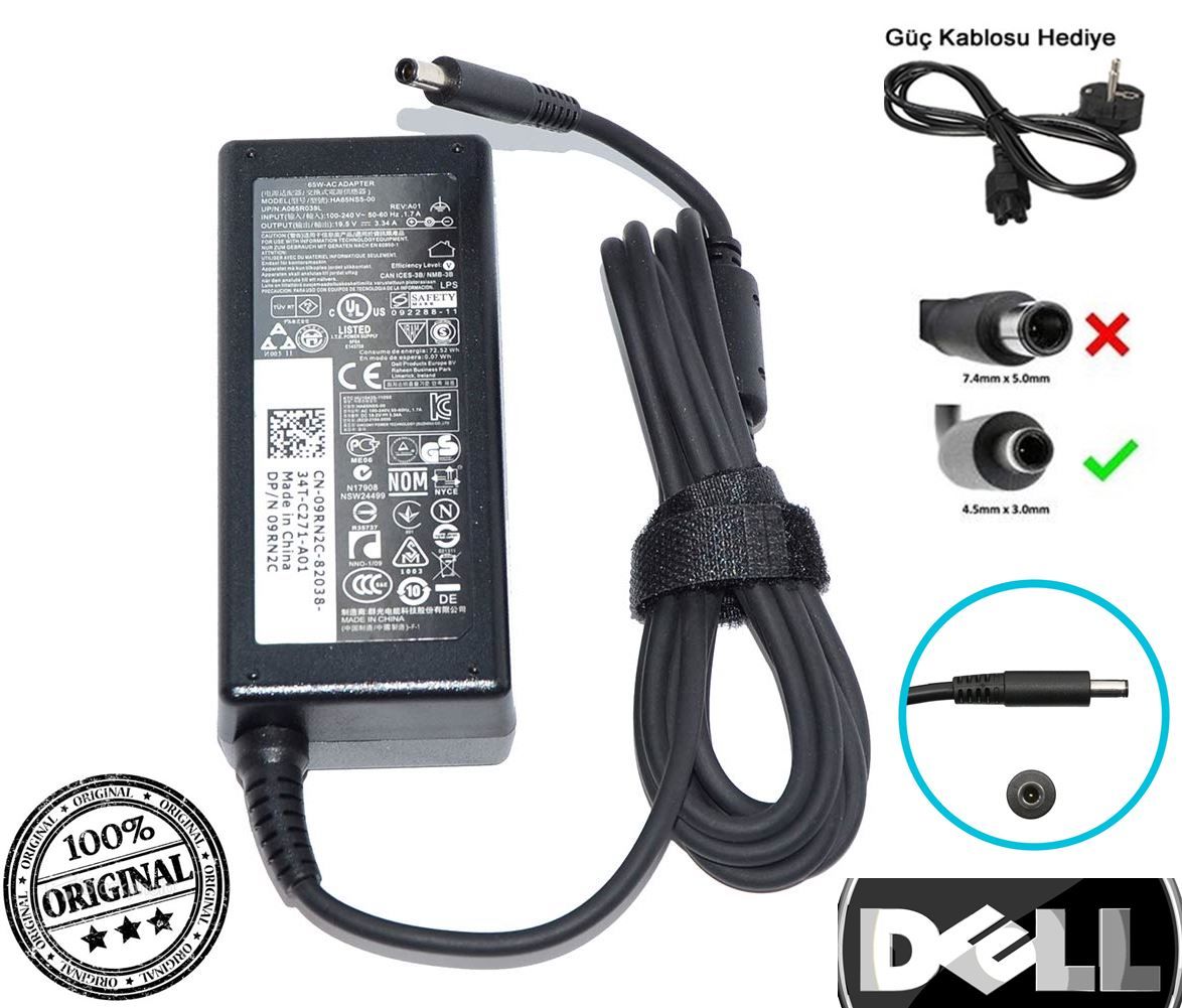 Dell Orjinal 19.5v 3.34A  ince uç  0MGJN9 65w 4.5MM X 3.0MM DA45NM140,  DA65NM111-00,  HA65NS5-00,  HK45NM140, Adaptör Şarj Cihazı 3RG0T, GM456, 0JT9DM, JT9DM, 43NY4, 4H6NV,5K74V, TJ76K, 5NW44, 70VTC, 74VT4, G6J41, GG2WG, GRPT6, A065R073, LADP-65TH F, CC0