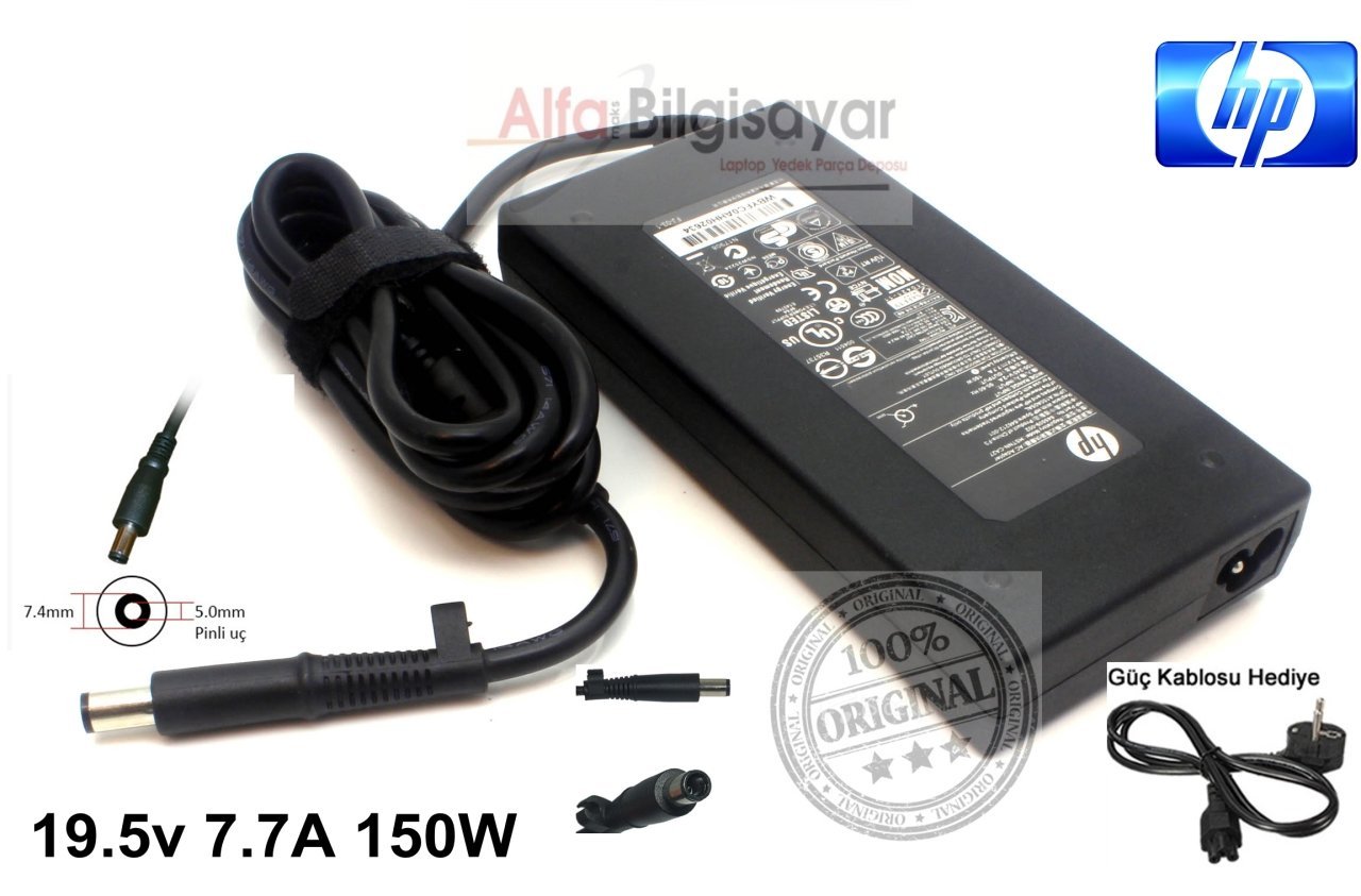 HP Orjınal Elitebook Probook Pavilion 7.4mm*5.0mm 19.5v 7.7A 150w HSTNN-CA27, 646212-001 , 645509-002, A150A05AL Adaptör Şarj Cihazı