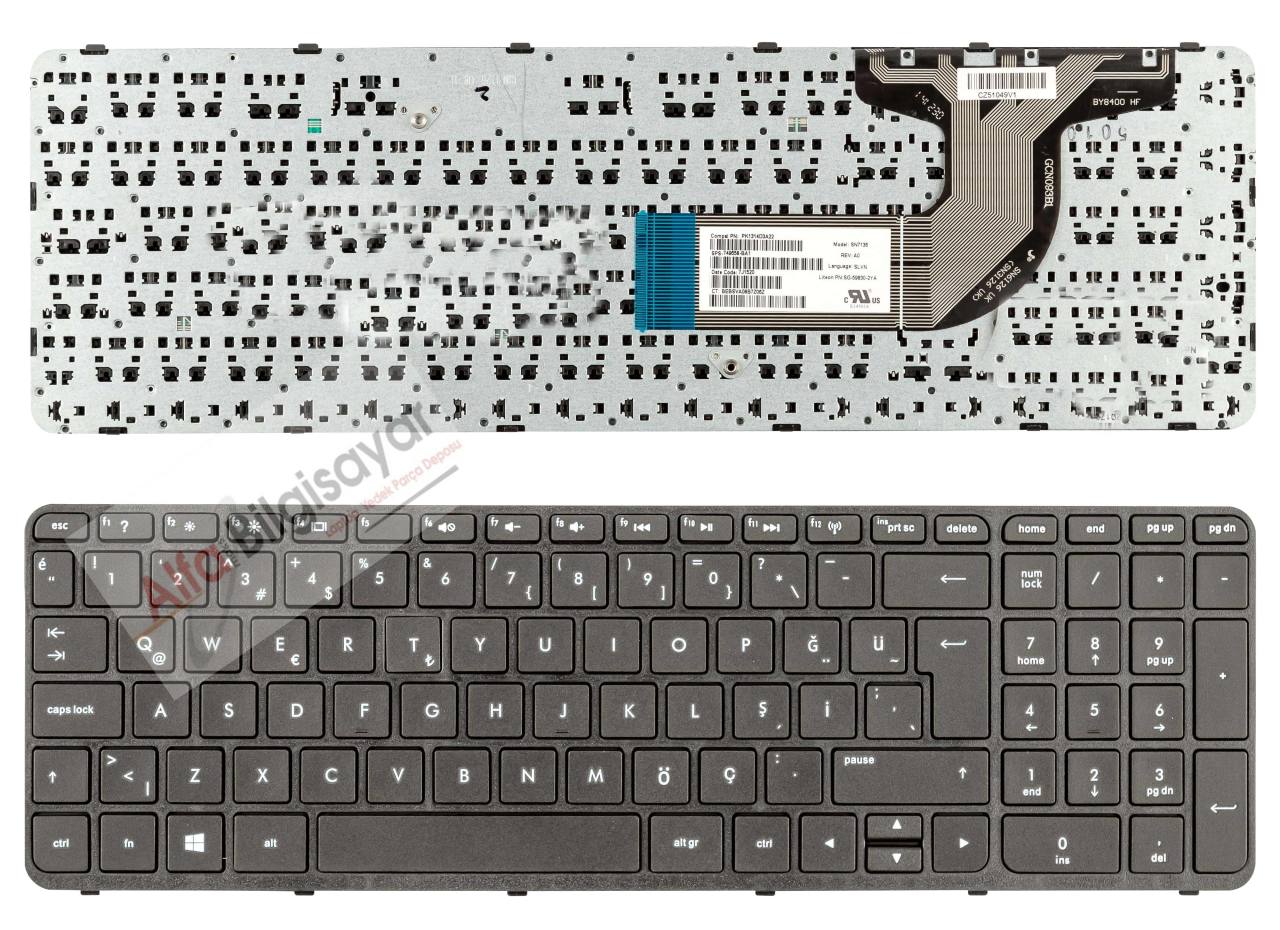 HP ÇERÇEVELİ  HP Pavilion 15-e, 15-n, 15-d, 15-f, 15-g, 15-r, 250 G2, 250 G3, 255 G3, 256 G3, AER65A00210, AER65A00310 SG-59800-28A SG-59800-XUA SN6126, SN7130, R65, 7J1480 15-a 15e 15n 15G 15r  R68 Serisi Klavye Tuş Takımı