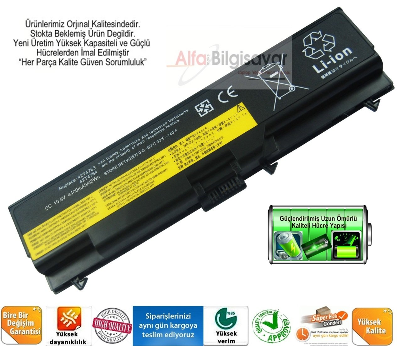 Lenovo Thinkpad T410 L410, L412, L510, SL510, T520, 42T4235, 42T4853, 42T4927, 45N1006, 57Y4185, 57Y4545, 2516CTO  42t4755 2T4755 42T4756 42T4757 42T4758 42T4763 42T4764  Batarya Pil Battery A++