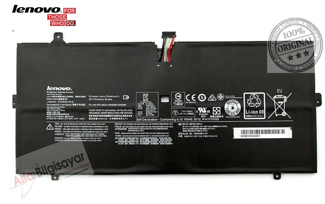 ORJINAL LENOVO YOGA 4 PRO 900-13ISK 900-13ISK2, YOGA 900-IFI, 80UE, 80MK, 80SD, L14M4P24, L14L4P24, (2ICP5/54/116-2), L14L4P24, Batarya Lenovo Pil