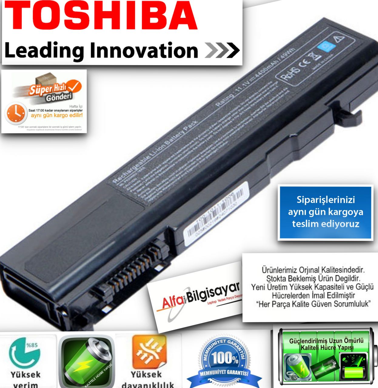 Toshiba PA3356U-1BAS, PA3356U-1BRS, PA3357U-1BRL, Satellite A50, A55, U200, Tecra A2, M2, Portege S100, M300, Qosmio F20, F25, Battery