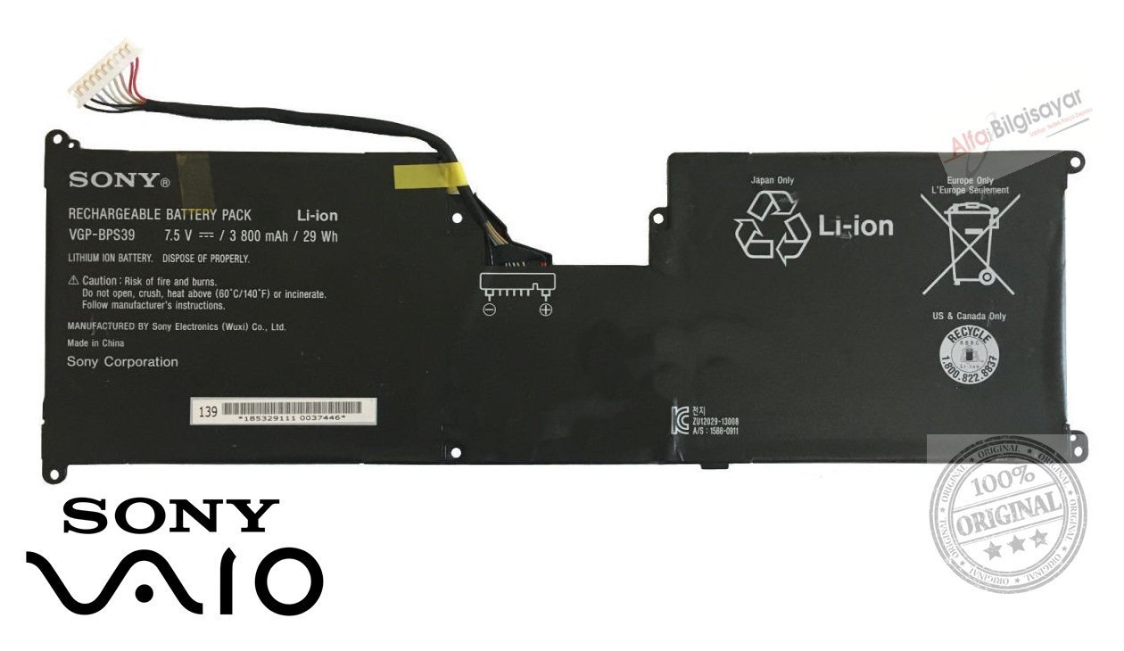 Sony VAIO TAP SVT112 TAP11 SVT11 11.6'' Touch Battery 7.5V 29Wh 3800mAh VGP-BPS39 Orjinal Batarya pil