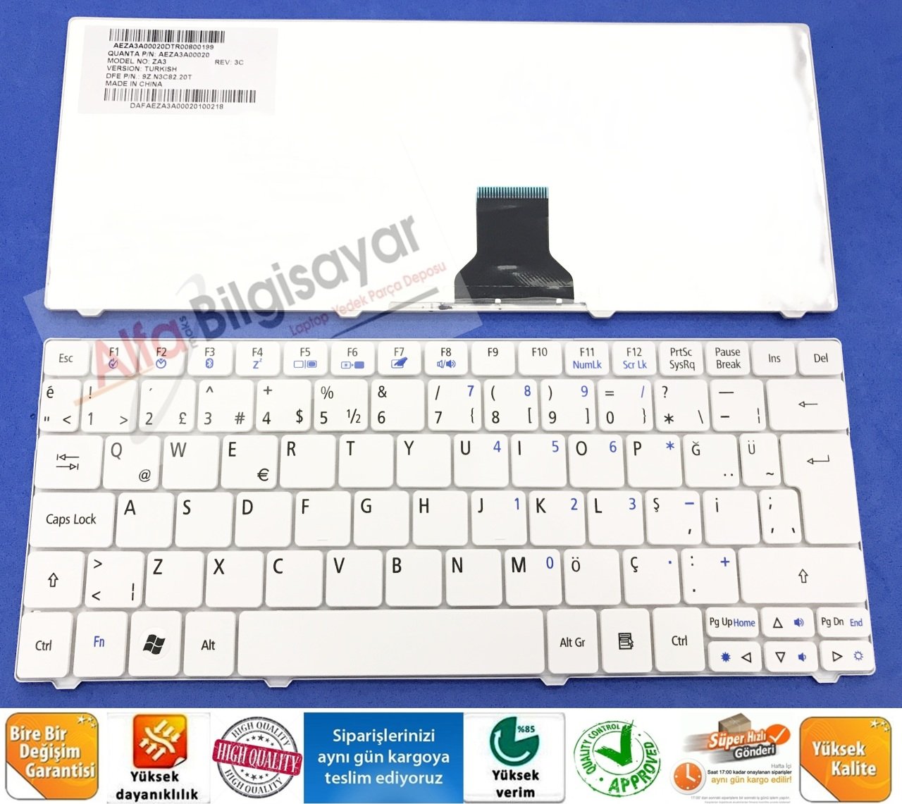 Acer Aspire beyaz renk 1430, One ZA3, ZA5, ZA8, 751H, 753H, Timeline 1410, 1810, 1810T ONE 722 Notebook Klavye
