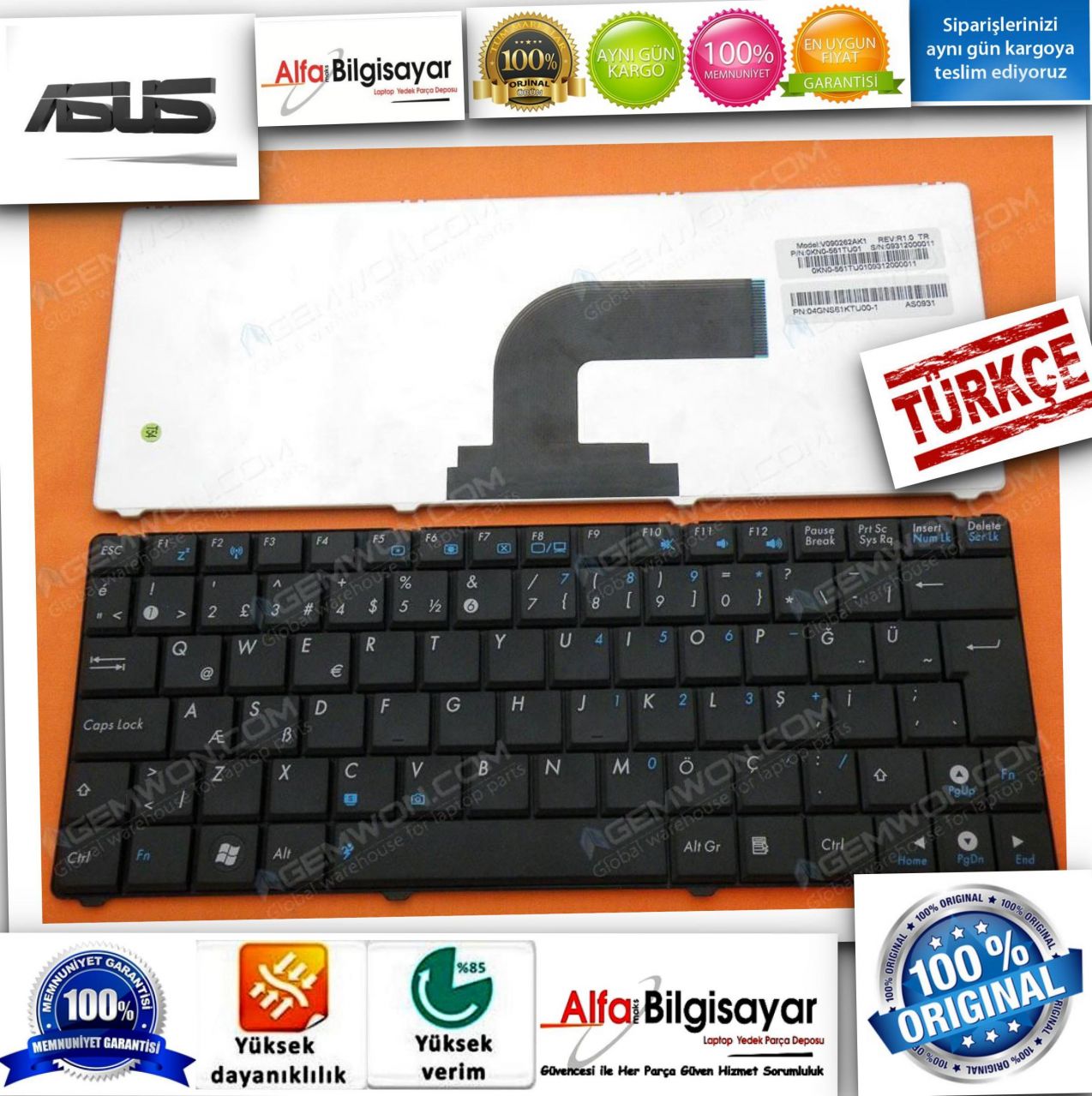 Asus N10, N10E, N10J, N10JB, Eee Pc 1101HA, 1101HAB, 1101HAG Notebook Klavye