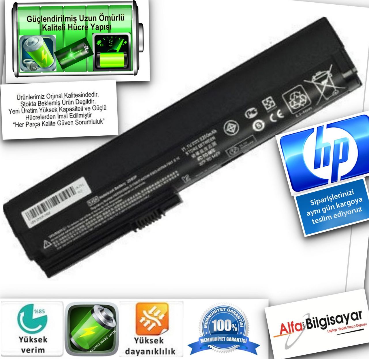 HP Elitebook 2560P 2570p SX06 SX06XL QK644AA HSTNN-UB2L batarya pil A++
