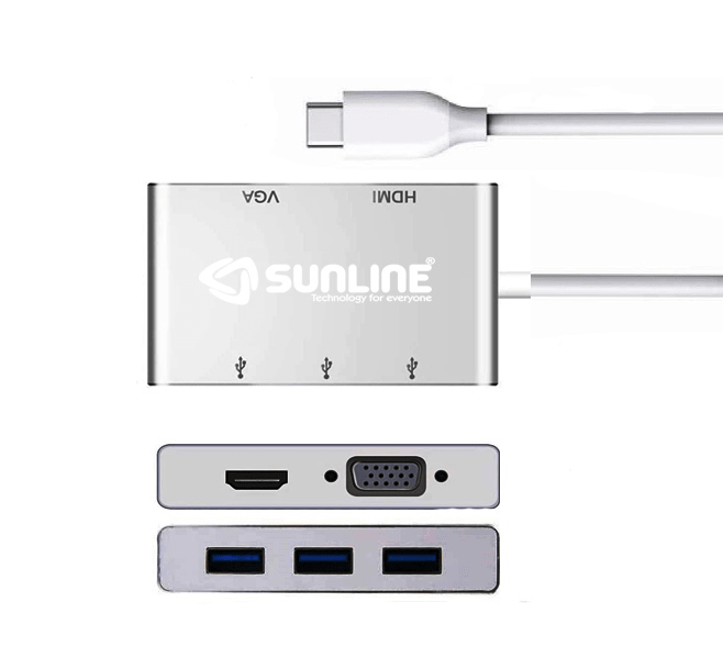 Sunline 170694 Type-C USB 3.0 Hub/HDMI /VGA 5 in 1 Dönüştürücü