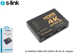 S-link SL-HSW4K55 HDMI 5TO1 SWITCH 4K 2K IR +Adaptör