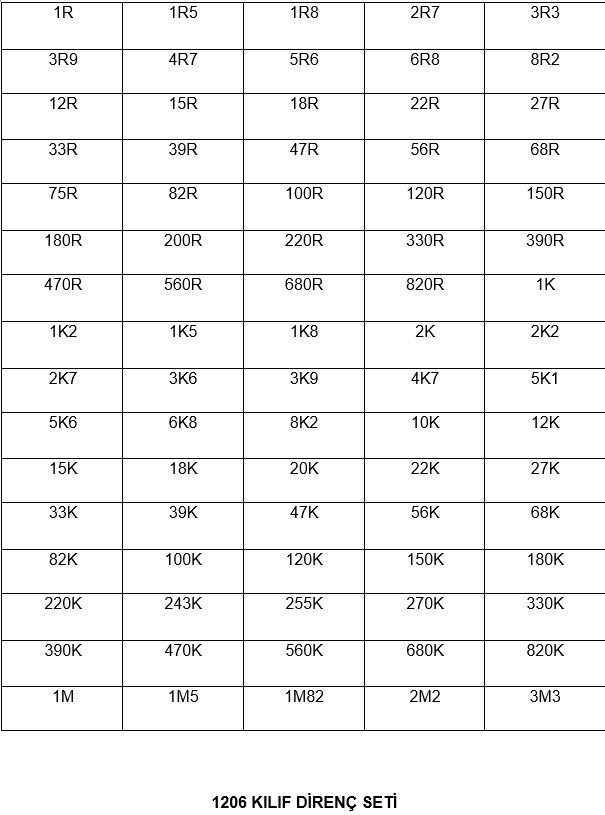 1206 ve 805 Kılıf Direnç Seti