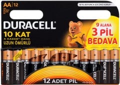 Duracell İnce Kalem Pil Alkaline AA 12li