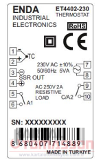 ET4402-230VAC PID Dijital Termostat