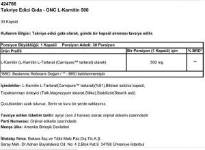 GNC L-Carnitine 500 mg  - 30 Kapsül MİAD 10/16