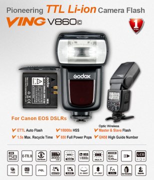 Godox V860 II N TTL Bataryalı Nikon Uyumlu Tepe Flaşı