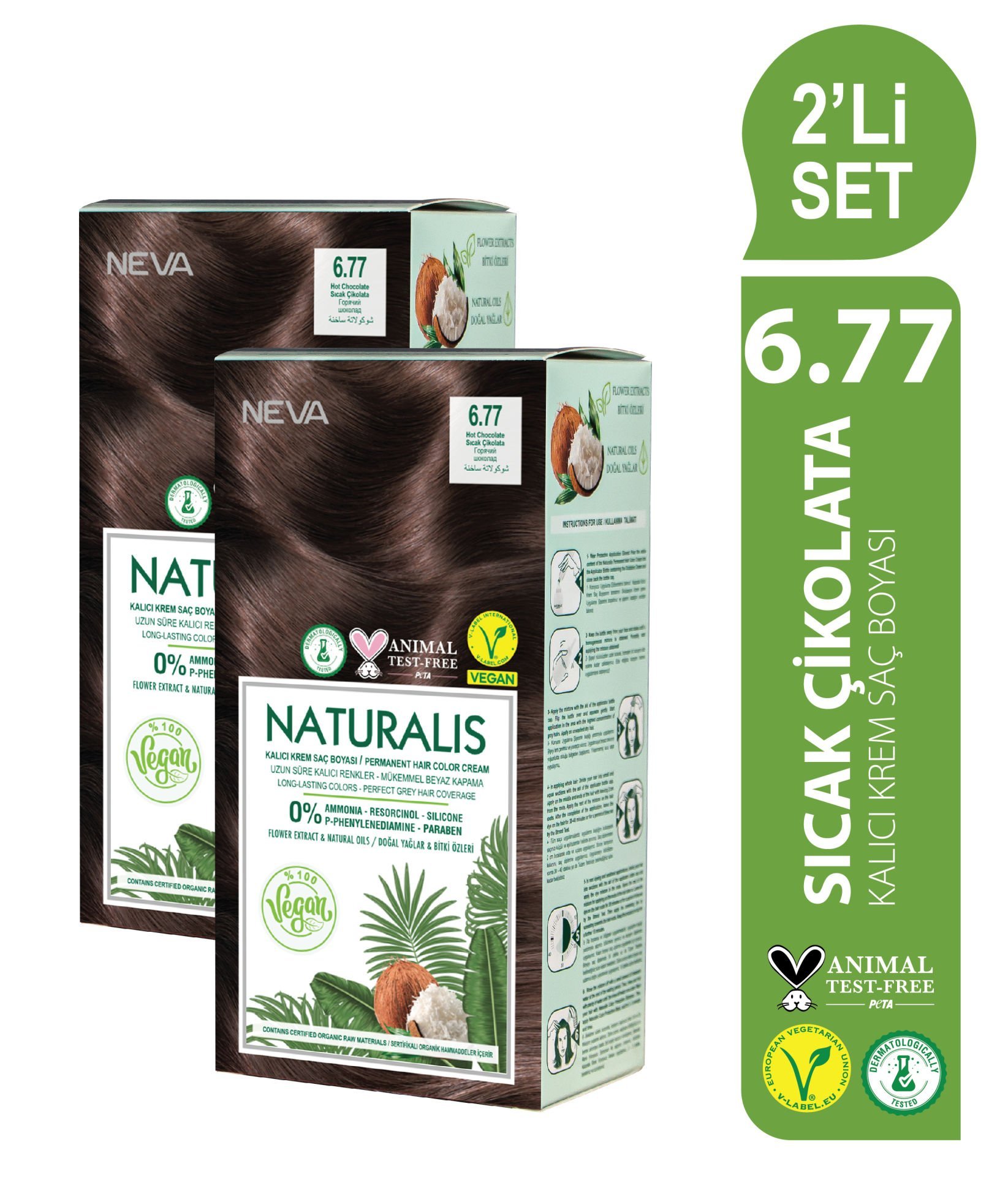 NATURALIS (vegan) 2'Lİ SET  6.77 SICAK ÇİKOLATA Kalıcı Krem Saç Boyası Seti