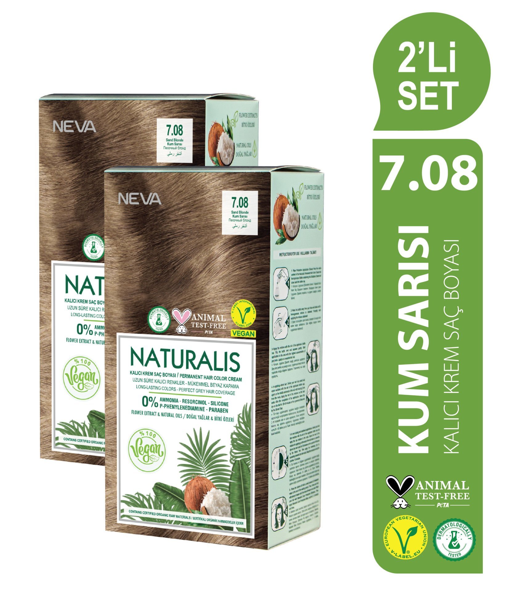 NATURALIS (vegan) 2'Lİ SET  7.08 KUM SARISI Kalıcı Krem Saç Boyası Seti