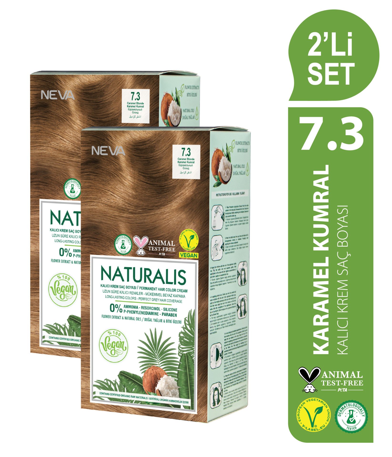 NATURALIS (vegan) 2'Lİ SET  7.3 KARAMEL KUMRAL Kalıcı Krem Saç Boyası Seti