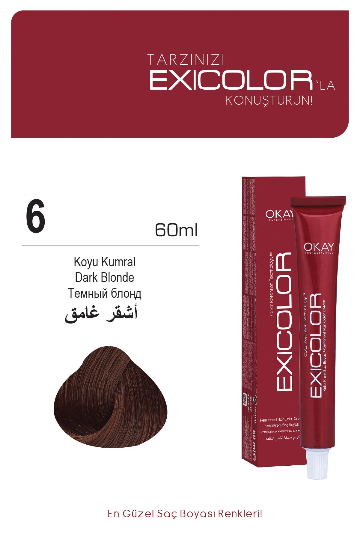 Exicolor 6. Koyu Kumral - Kalıcı Krem Saç Boyası 60 ml Tüp