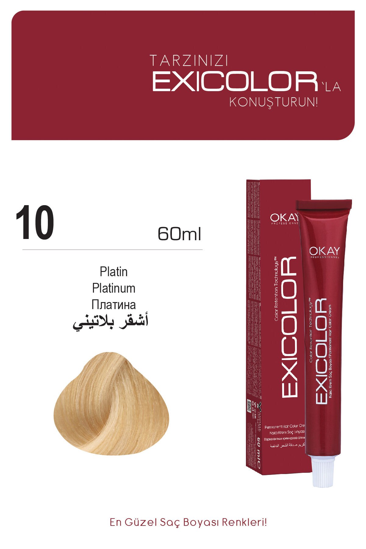 Exicolor 10 Platin - Kalıcı Krem Saç Boyası 60 ml Tüp
