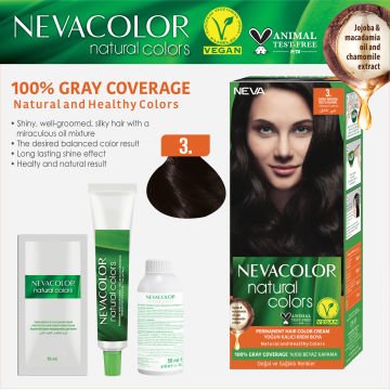 Nevacolor Natural Colors 3. Koyu Kahve - Kalıcı Krem Saç Boyası Seti