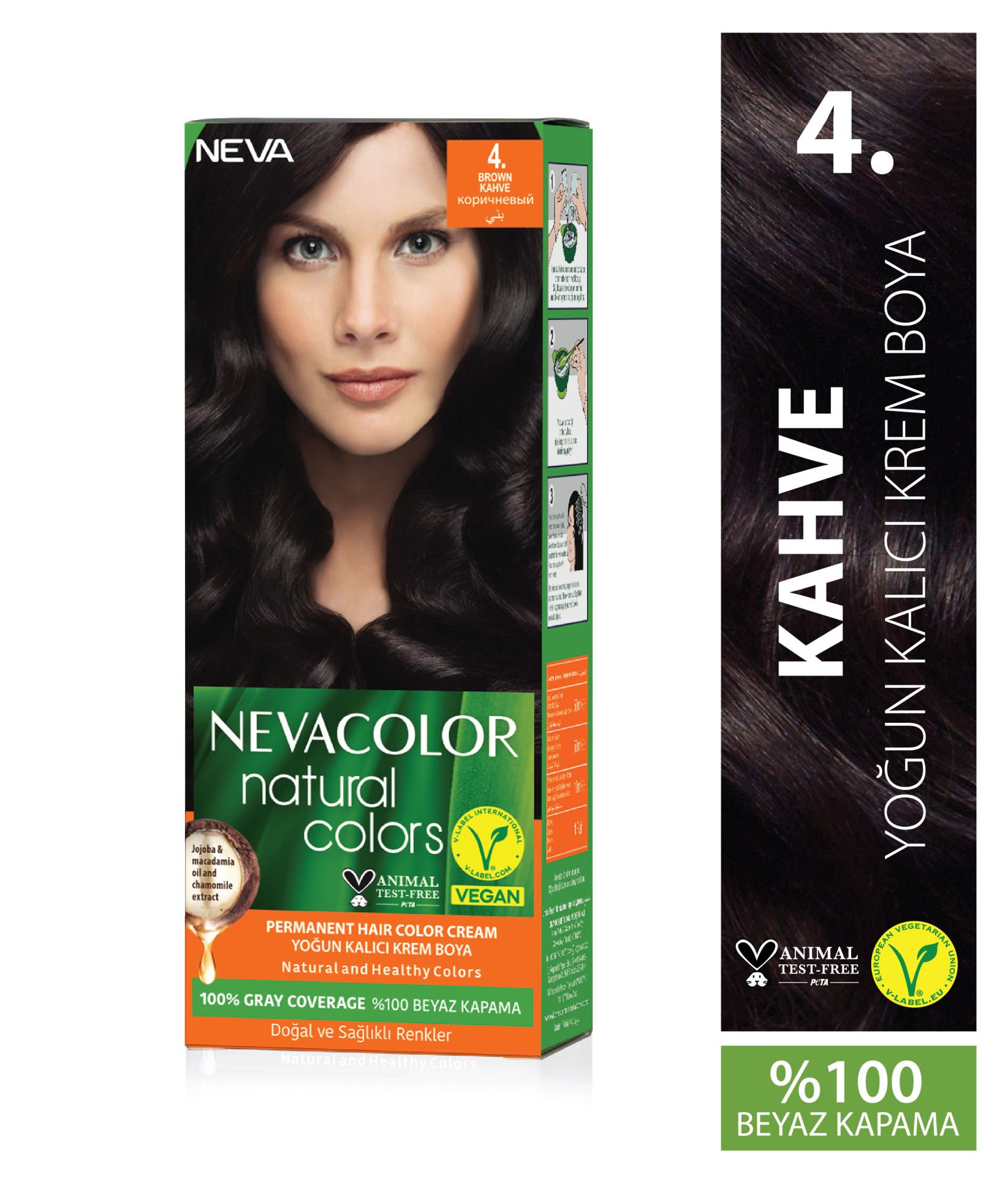 Nevacolor Natural Colors 4. Kahve - Kalıcı Krem Saç Boyası Seti