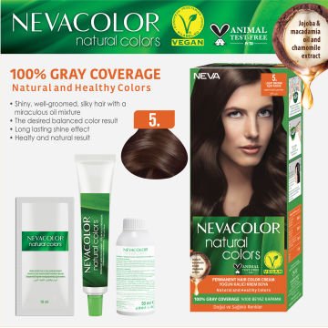 Nevacolor Natural Colors 5. Açık Kahve - Kalıcı Krem Saç Boyası Seti