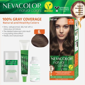 Nevacolor Natural Colors 6. Koyu Kumral - Kalıcı Krem Saç Boyası Seti