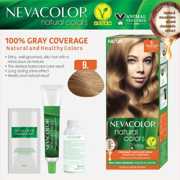 Nevacolor Natural Colors 9. Çok Açık Sarı - Kalıcı Krem Saç Boyası Seti