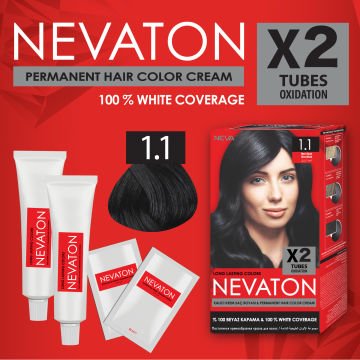 NEVATON 2 x 2'Lİ SET 1.1 MAVİ SİYAH Kalıcı Krem Saç Boyası Seti (4 boya + 4 oksidan)