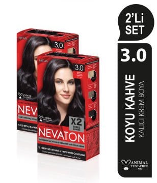 NEVATON 2 x 2'Lİ SET 3.0  KOYU KAHVE Kalıcı Krem Saç Boyası Seti (4 boya + 4 oksidan)