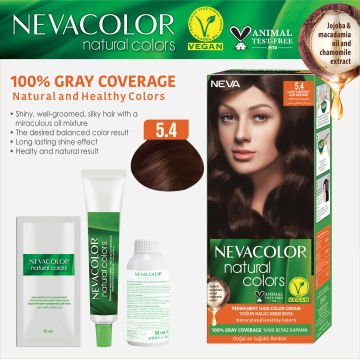 Nevacolor Natural Colors 5.4 Açık Kestane - Kalıcı Krem Saç Boyası Seti