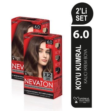 NEVATON 2 x 2'Lİ SET 6.0  KOYU KUMRAL Kalıcı Krem Saç Boyası Seti (4 boya + 4 oksidan)