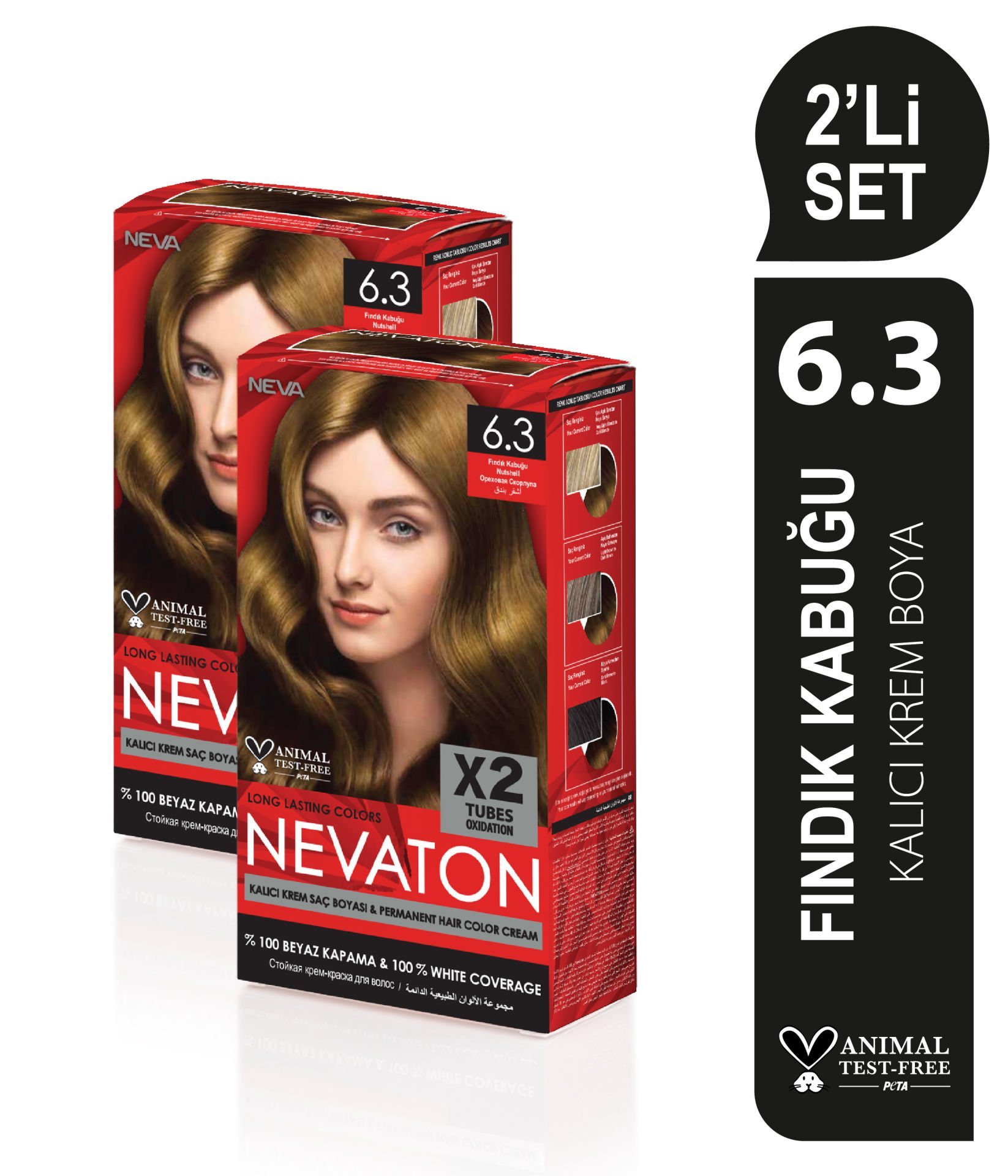 NEVATON 2 x 2'Lİ SET 6.3 FINDIK KABUĞU Kalıcı Krem Saç Boyası Seti (4 boya + 4 oksidan)