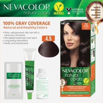 Nevacolor Natural Colors 4.5 Kızıl Kahve - Kalıcı Krem Saç Boyası Seti