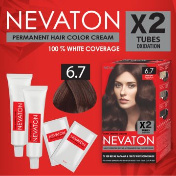 NEVATON 2 x 2'Lİ SET 6.7 ÇİKOLATA KAHVE Kalıcı Krem Saç Boyası Seti (4 boya + 4 oksidan)