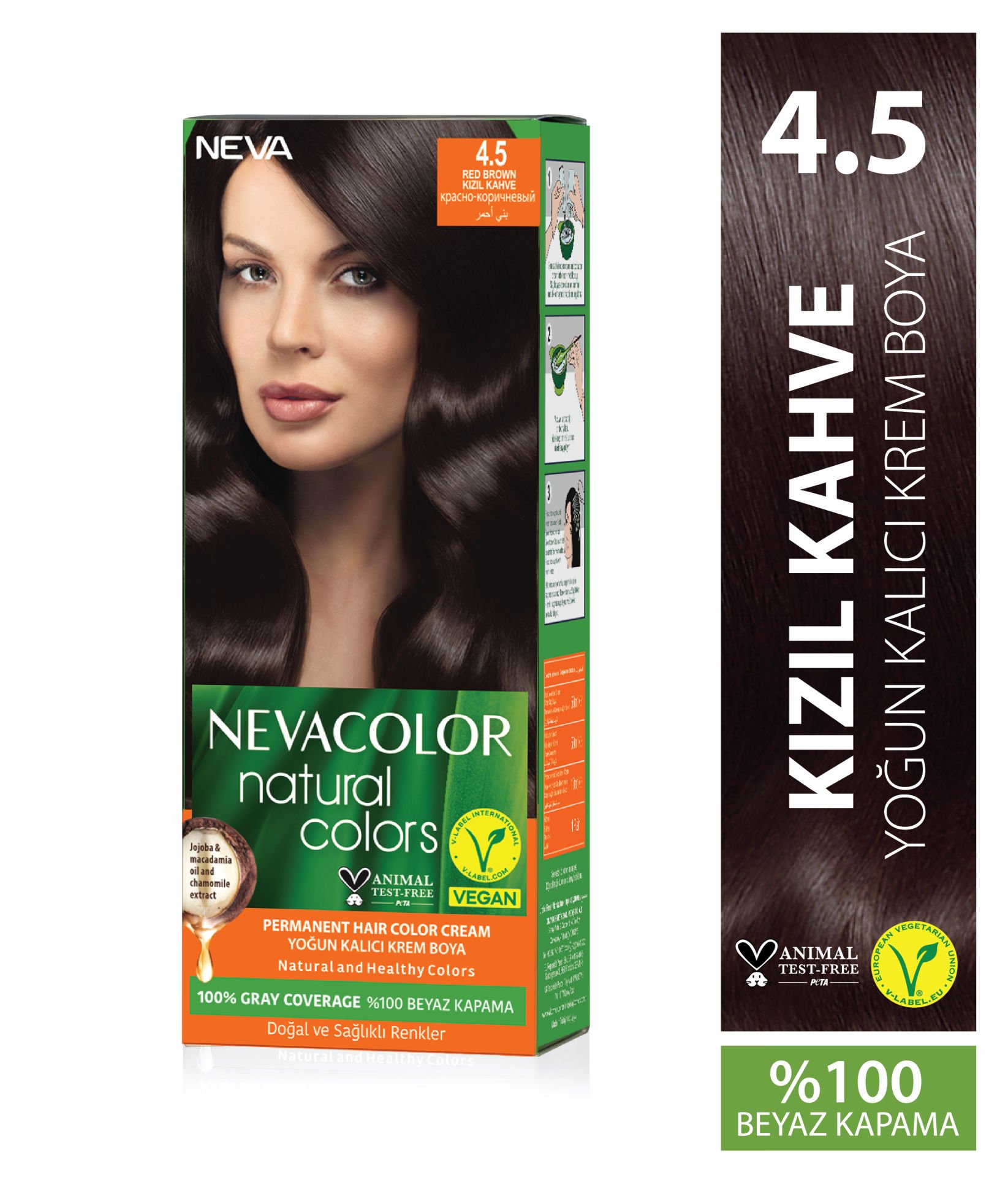 Nevacolor Natural Colors 4.5 Kızıl Kahve - Kalıcı Krem Saç Boyası Seti
